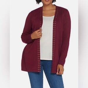 Susan Graver Burgundy Beaded Long Cardigan Sweater / 3XL